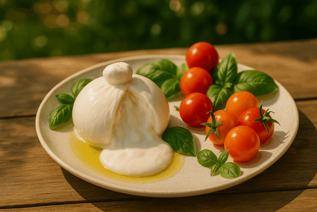 Burrata cremeuse avec tomates et basilic
