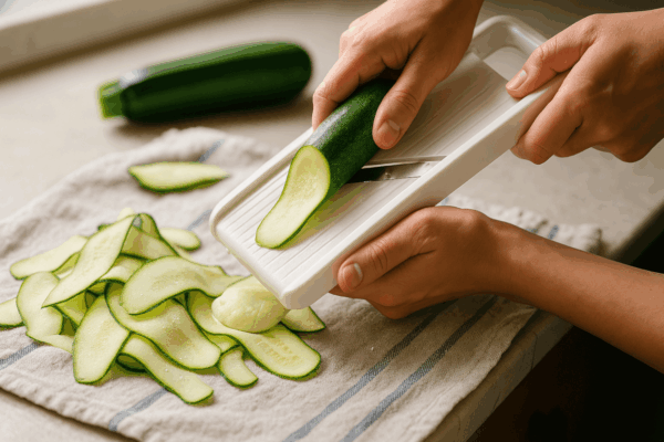 Préparer les courgettes en lamelles