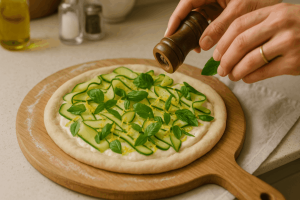 Disposer les courgettes sur la pizza