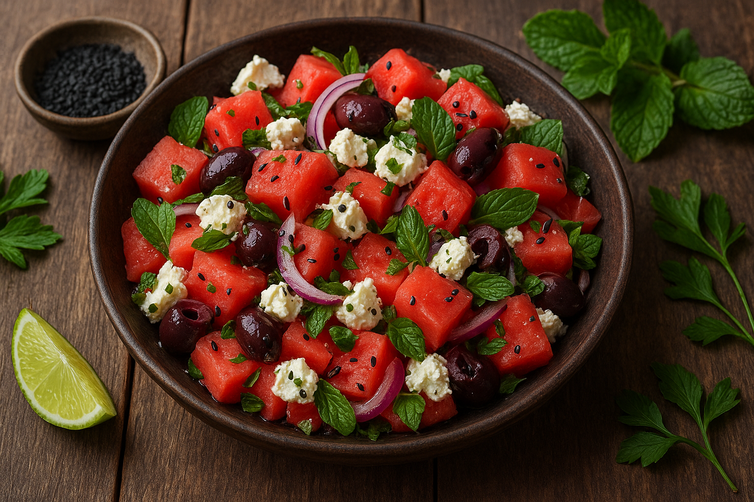 Salade Pastèque-Feta-Menthe