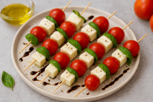 Mini-Brochettes Mozzarella-Tomates-Basilic 3 Mini-Brochettes Mozzarella-Tomates-Basilic
