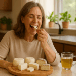femme qui mange du fromage de chevre