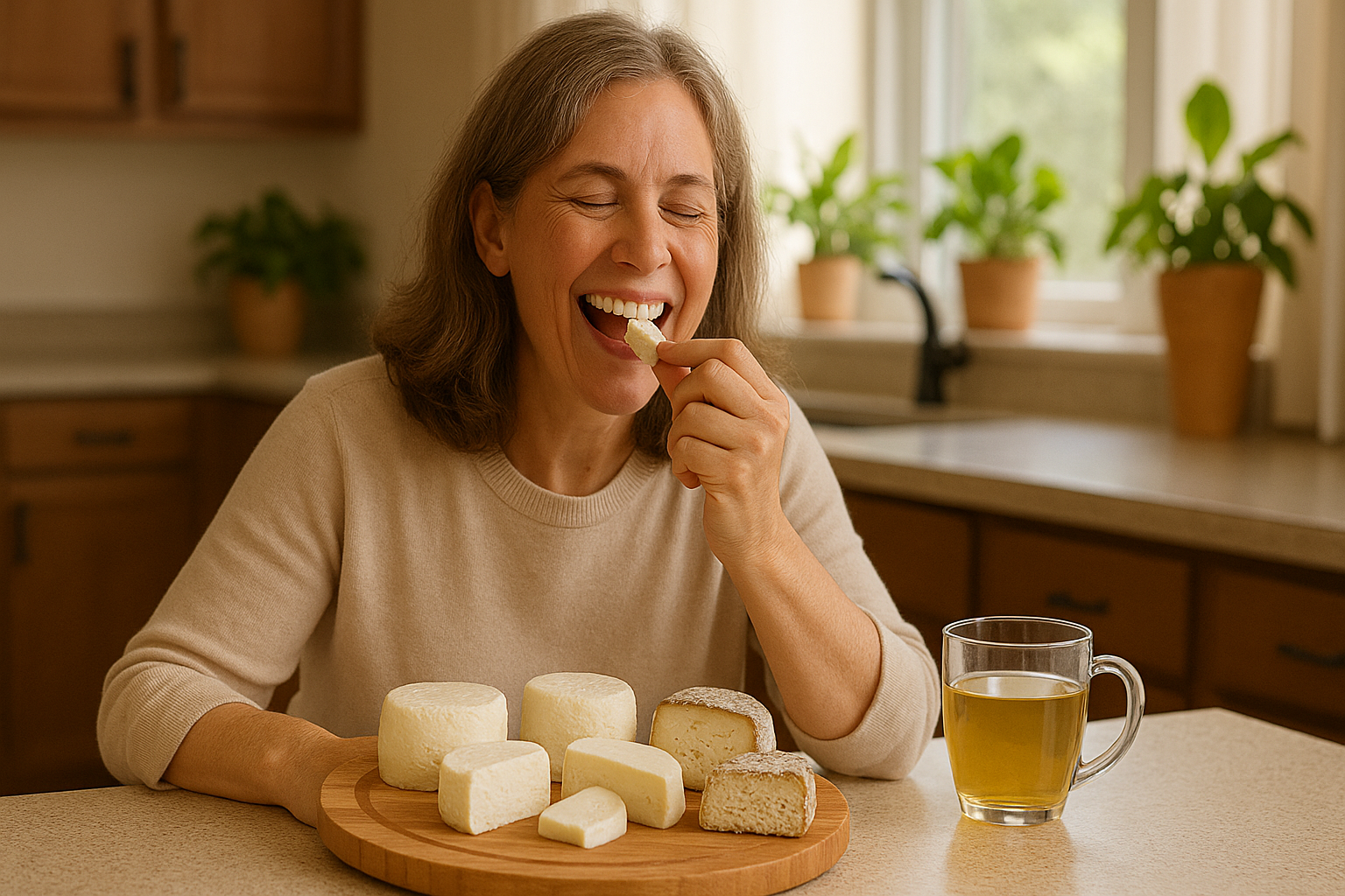 femme qui mange du fromage de chevre