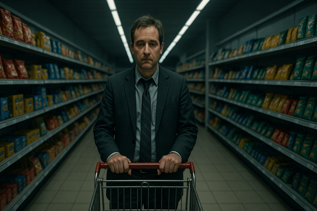 personne fatiguée qui fait des courses