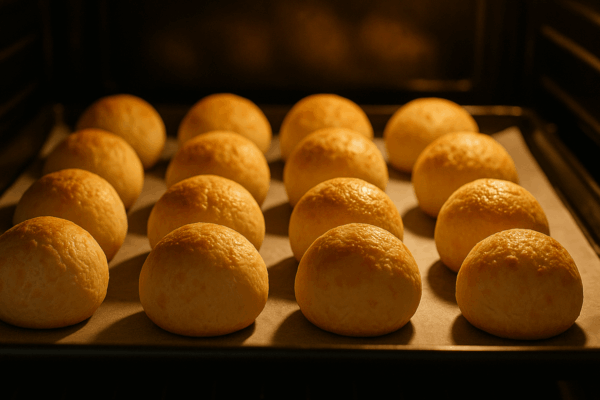 Pão de queijo dorés sortant du four