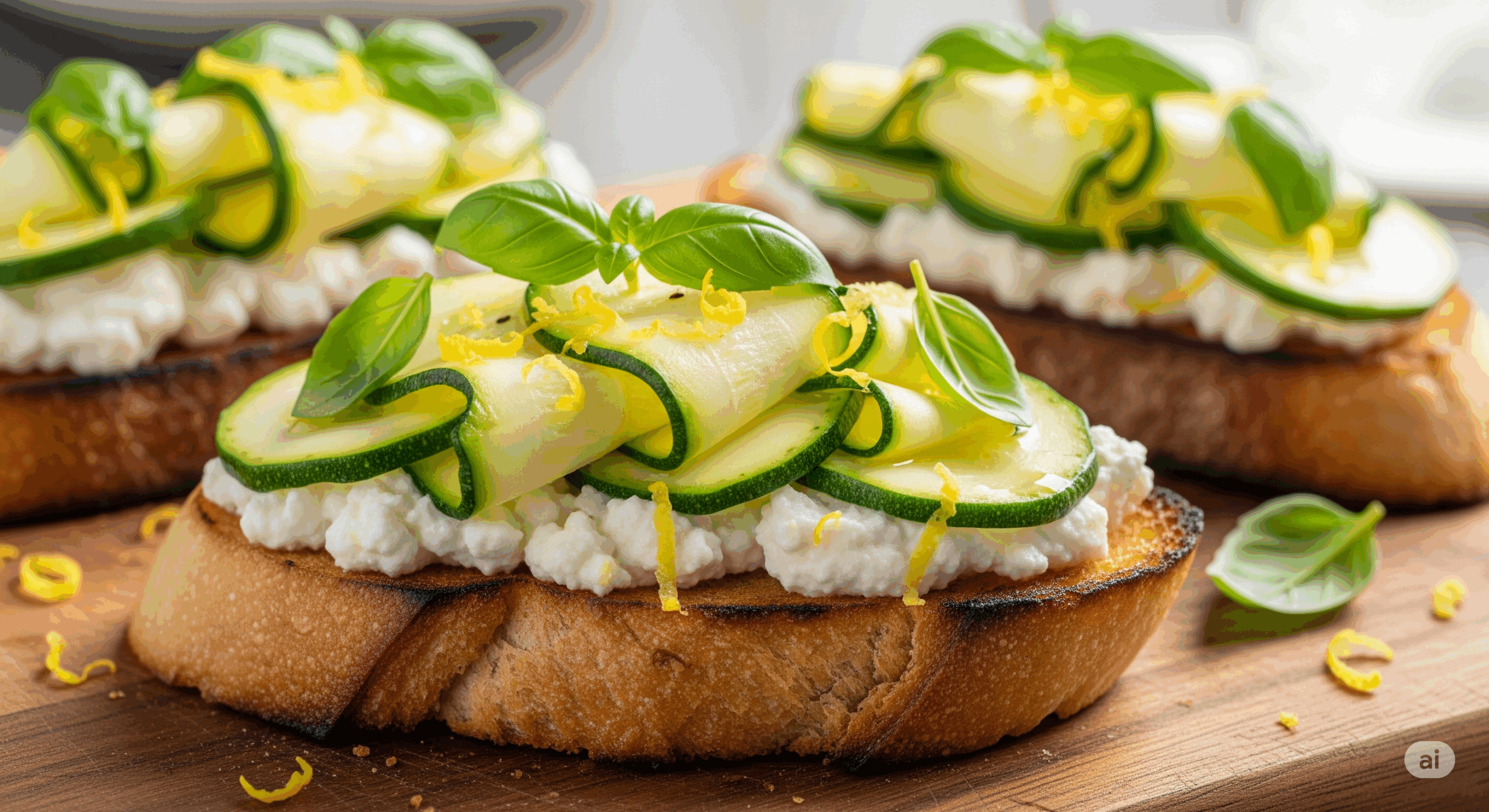 La recette d’été rapide la plus rafraichissante et équilibrée : la Bruschetta Ricotta Courgette Citron
