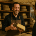 Vendeur de fromage en plein marché