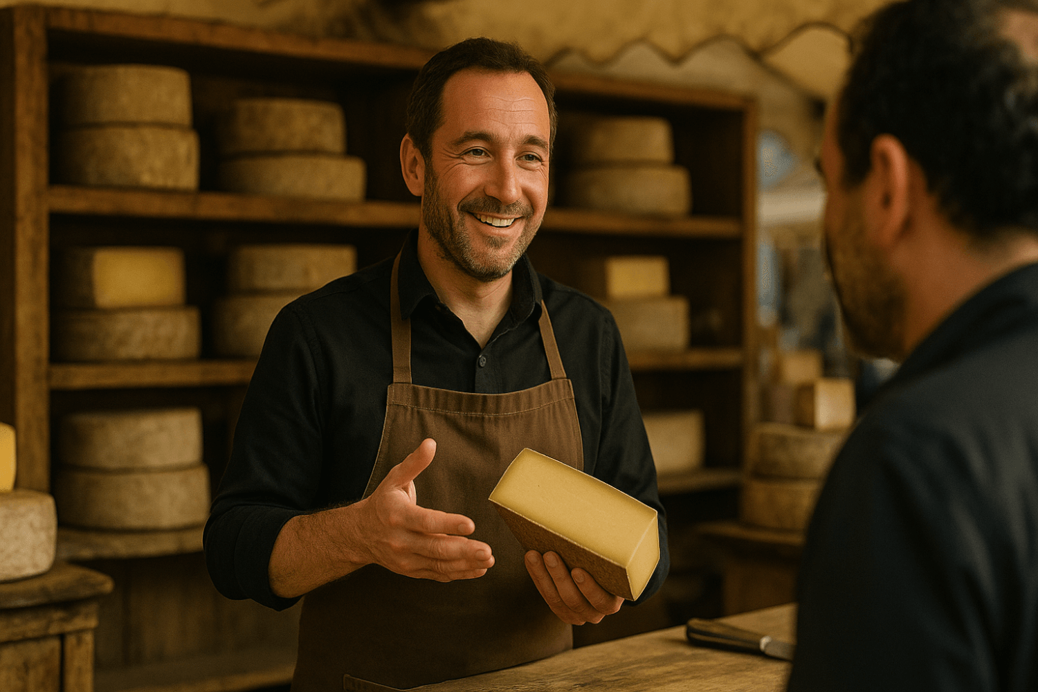 Vendeur de fromage en plein marché
