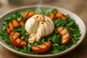 salade peche burrata