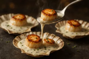 Les coquilles Saint-Jacques nappées d’une crème de bleu qui font fondre tous les invités 4 coquilles saint jacques à la crême de bleu