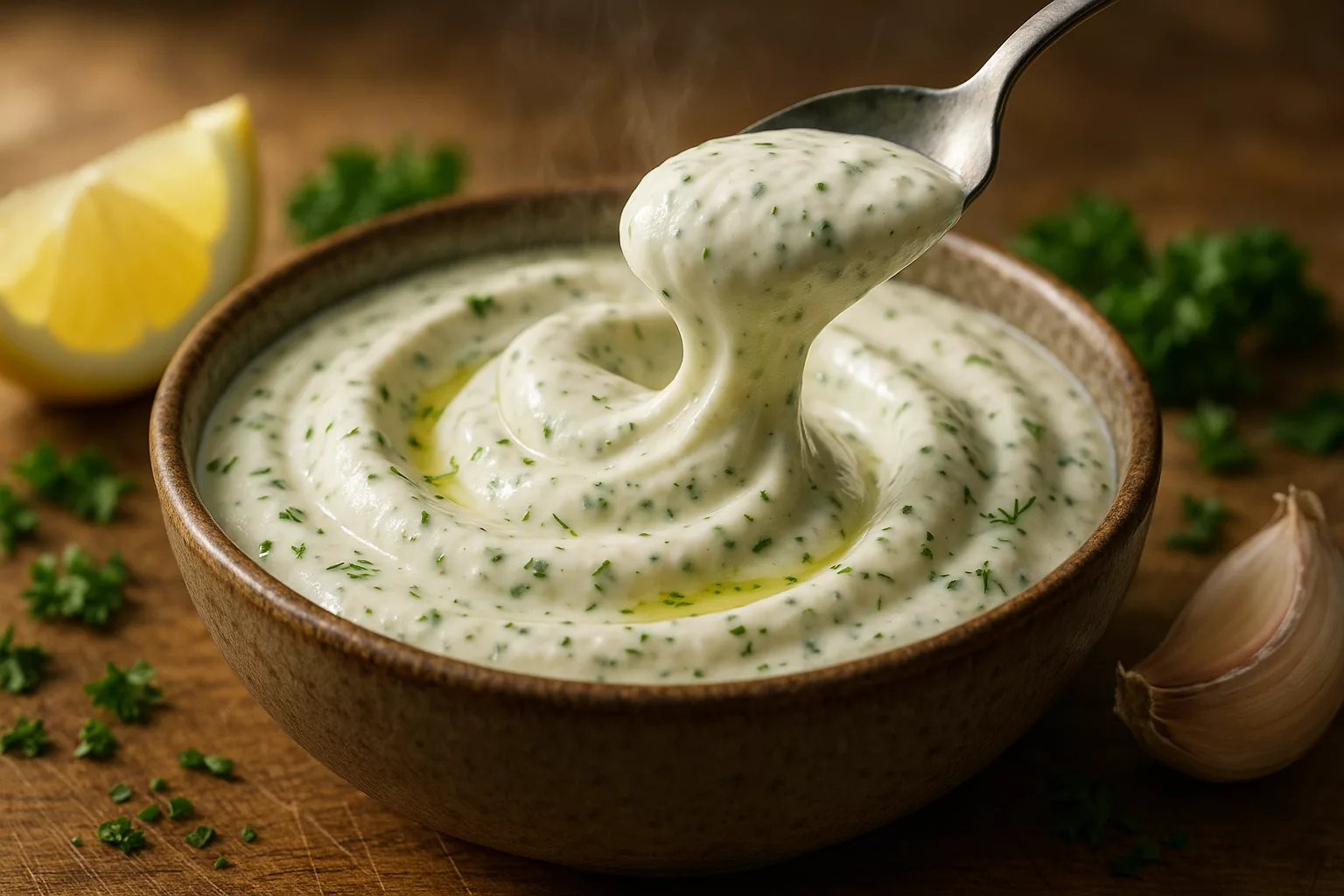 La sauce à l’ail et fines herbes ultra onctueuse qui transforme n’importe quel plat