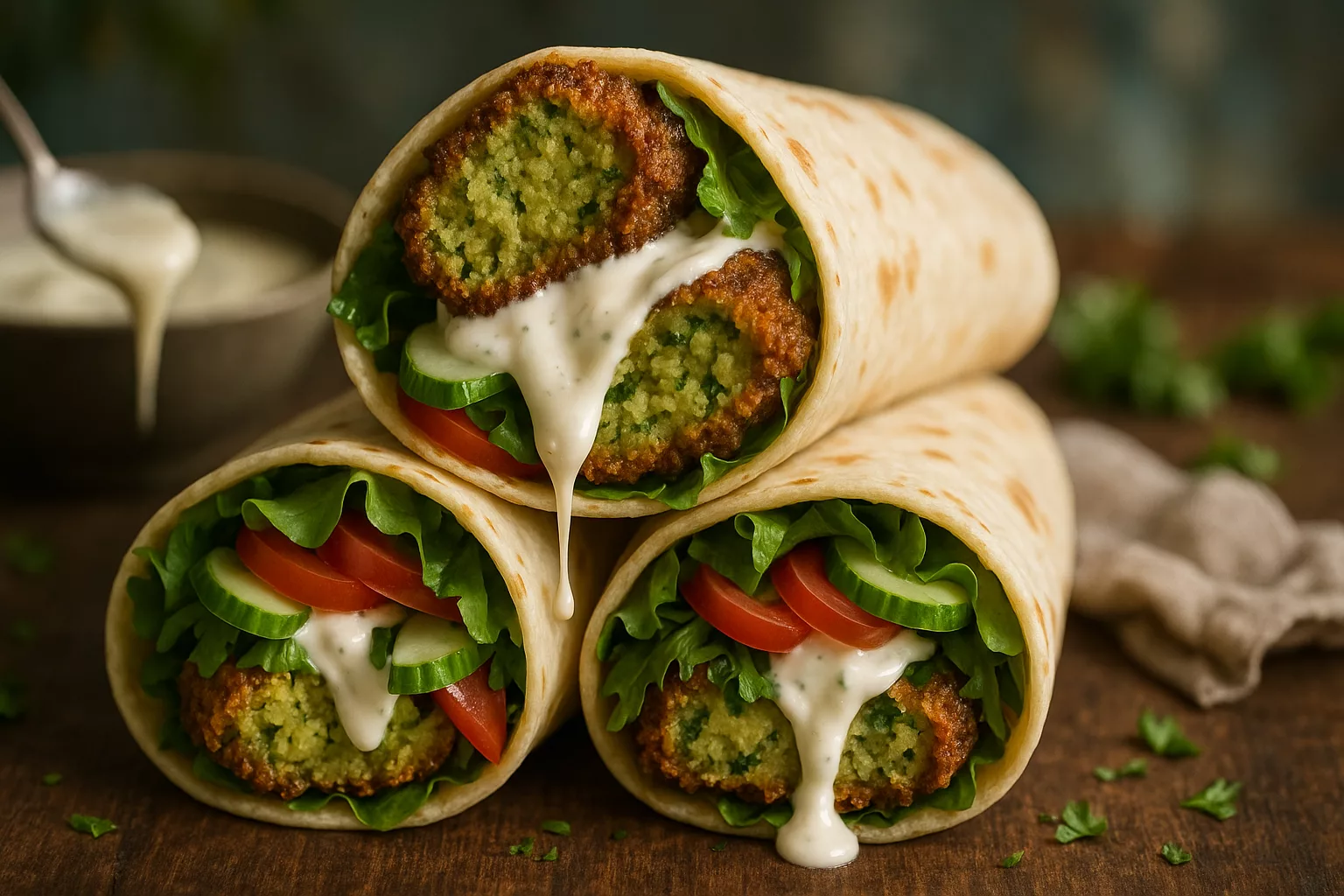 wraps de falafels et sauce au fromage frais