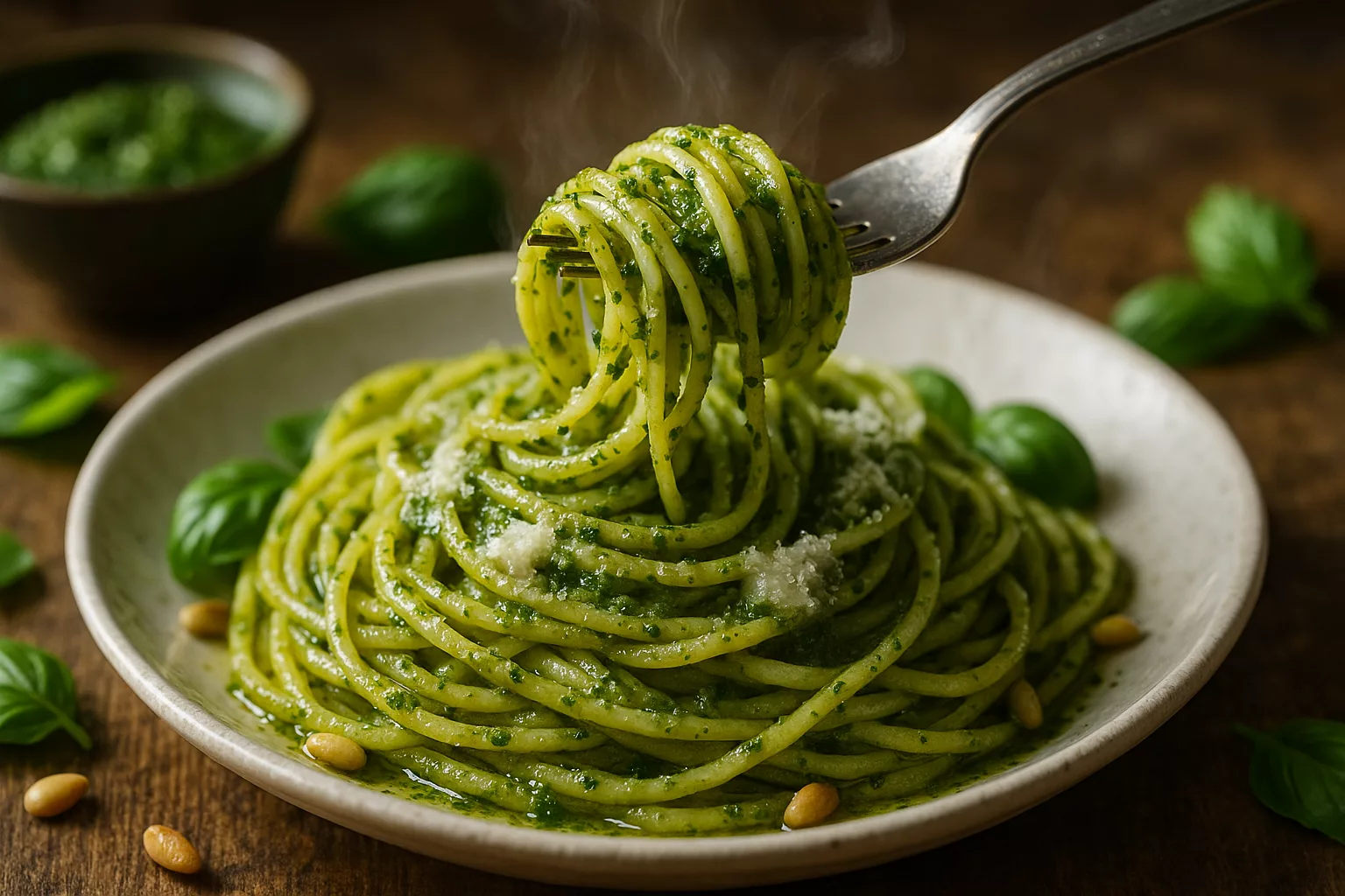 spaghettis au pesto vert
