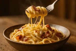 pates au lardons et fromage de chèvre