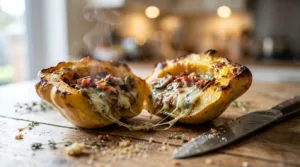 patisson farci au bleu, lardons et champignons