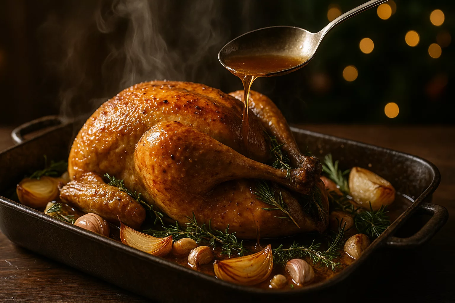 Pintade de Noël rôtie ultra fondante qui embaume toute la maison