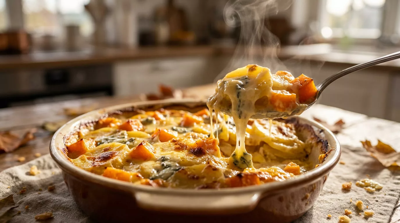 Gratin potiron–pommes de terre au bleu ultra fondant qui réchauffe toute la maison