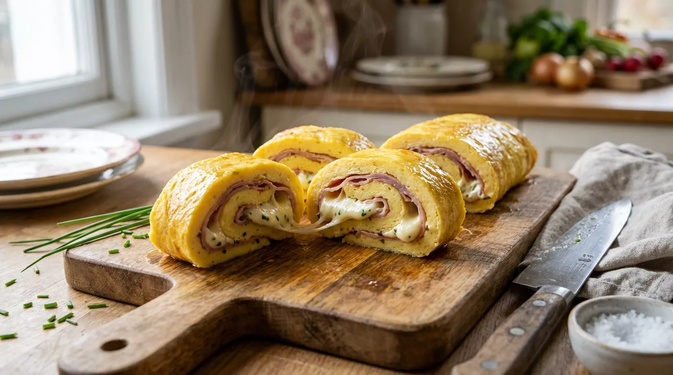 omelette roulée au fromage frais et jambon