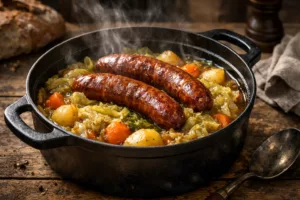 La saucisse au chou fondante et parfumée qui embaume la cuisine et réchauffe les cœurs