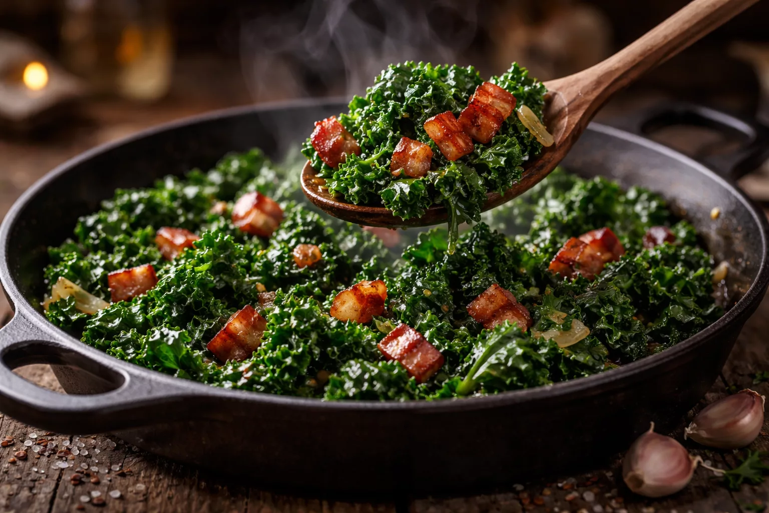 Chou frisé poêlé à l’ail et aux lardons : le plat rustique et gourmand qui transforme un simple légume en vrai délice 4 Chou frisé poêlé à l’ail et aux lardons : le plat rustique et gourmand qui transforme un simple légume en vrai délice