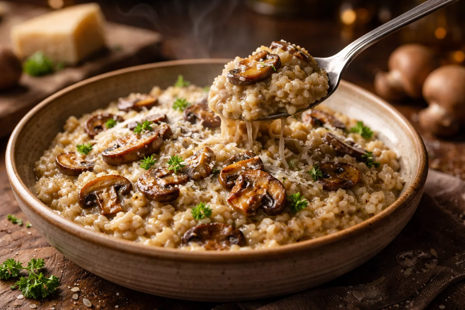 Ce risotto aux champignons crémeux qui transforme un simple dîner en moment ultra réconfortant 2 Ce risotto aux champignons crémeux qui transforme un simple dîner en moment ultra réconfortant
