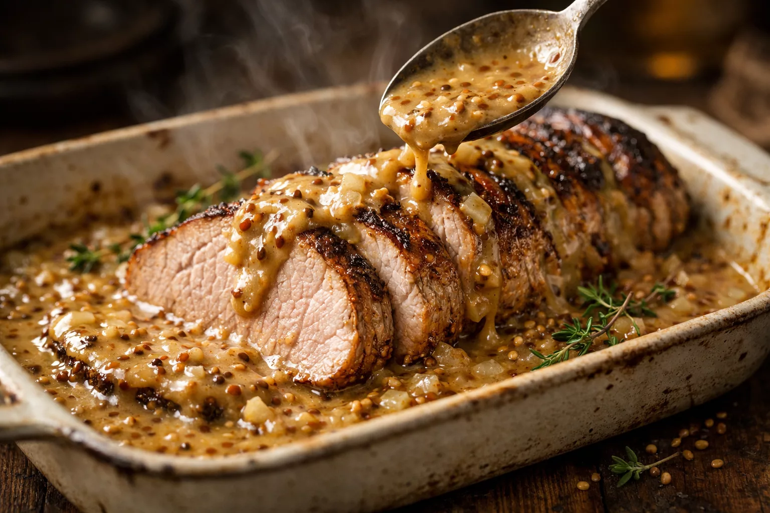 Ce filet mignon rôti à la moutarde à l’ancienne, fondant et ultra parfumé que tout le monde redemande