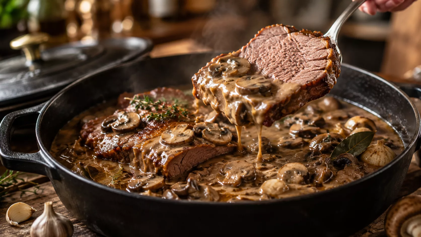 Ce rôti de veau en cocotte aux champignons si fondant qu’il fait toujours l’unanimité à table 1 Ce rôti de veau en cocotte aux champignons si fondant qu’il fait toujours l’unanimité à table