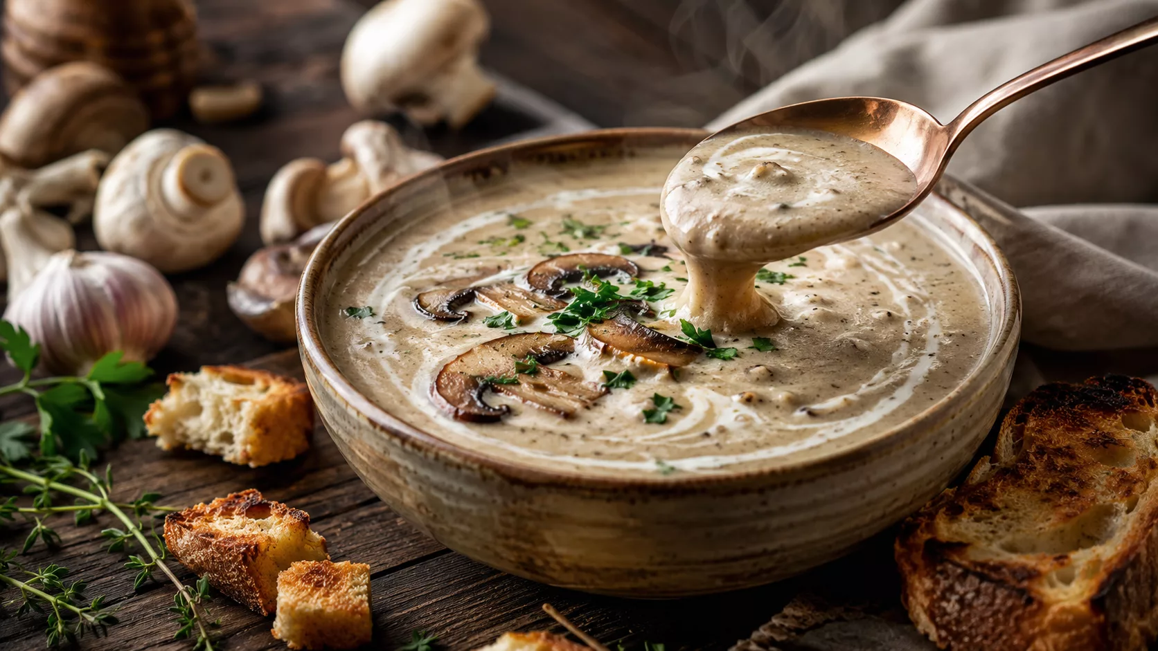La soupe de champignons ultra crémeuse qui réchauffe dès la première cuillère 5 La soupe de champignons ultra crémeuse qui réchauffe dès la première cuillère