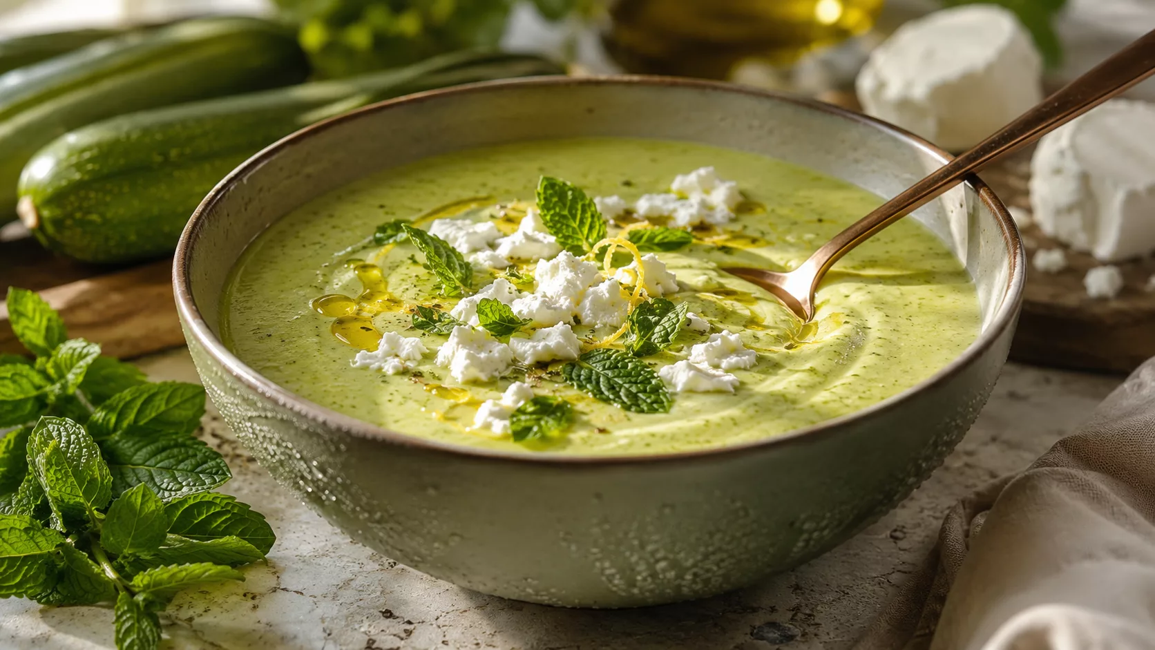 La soupe froide de courgettes à la menthe et chèvre frais qui va vous réconcilier avec les repas d'été 2 La soupe froide de courgettes à la menthe et chèvre frais qui va vous réconcilier avec les repas d'été
