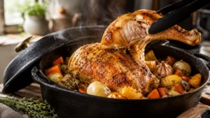 Le poulet rôti en cocotte au four si tendre qu'il fond presque tout seul