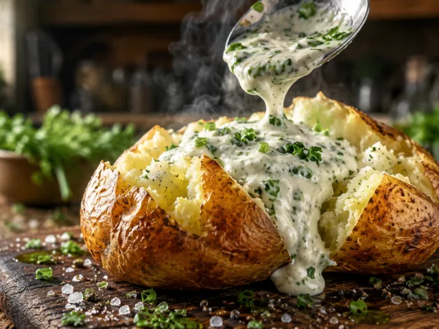 Cette pomme de terre au four sauce aux fines herbes va faire fondre toute la famille 2 Cette pomme de terre au four sauce aux fines herbes va faire fondre toute la famille
