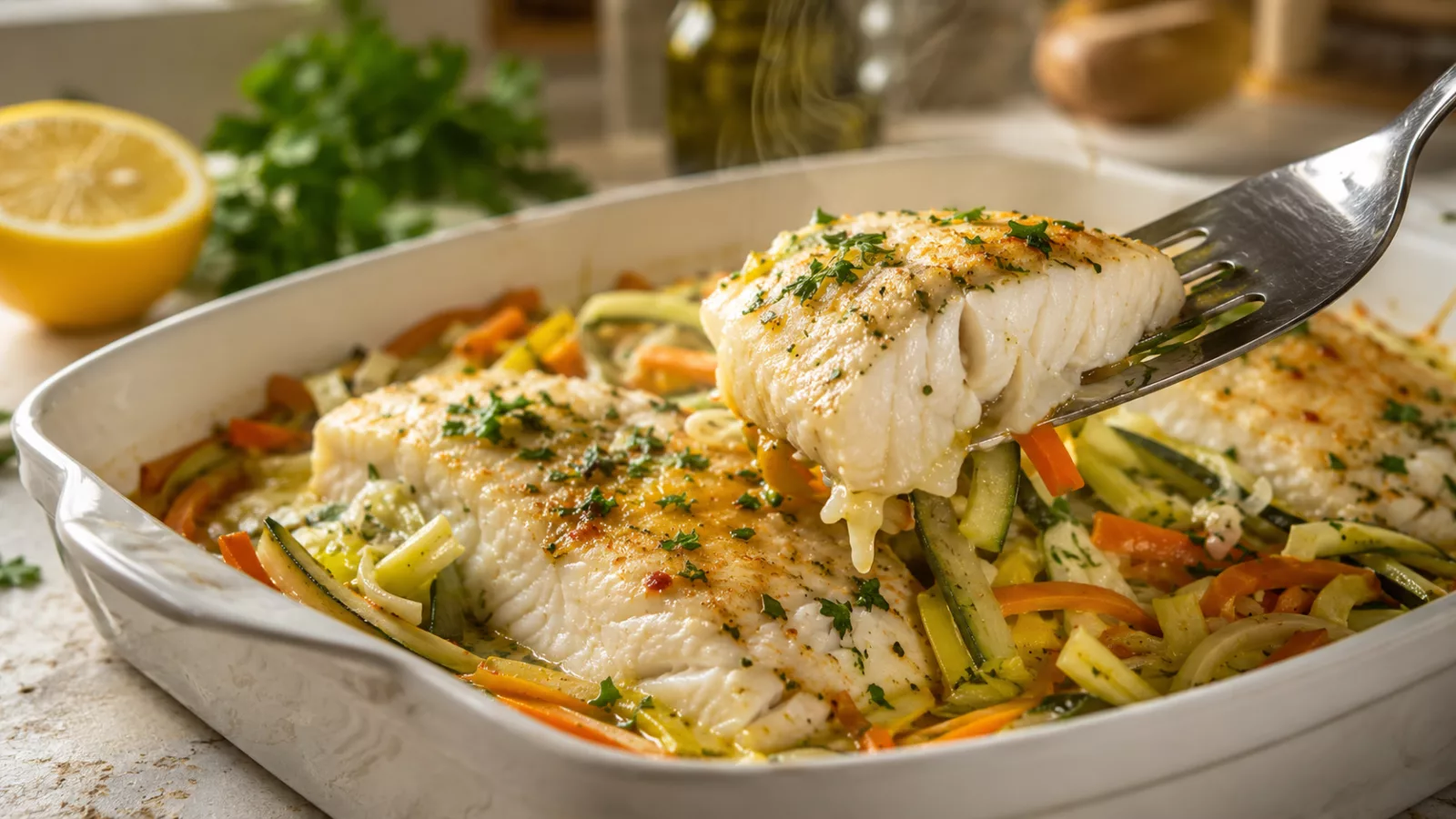 Filets de merlan au four et sa julienne de legumes 1 Filets de merlan au four et sa julienne de legumes