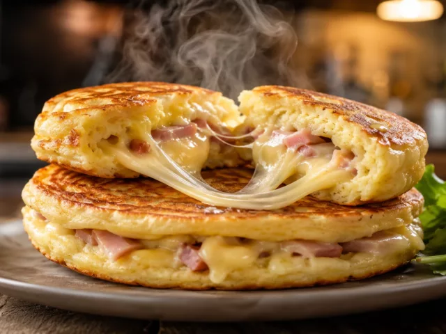 Pancakes fourrés au jambon et fromage raclette 3 Pancakes fourrés au jambon et fromage raclette
