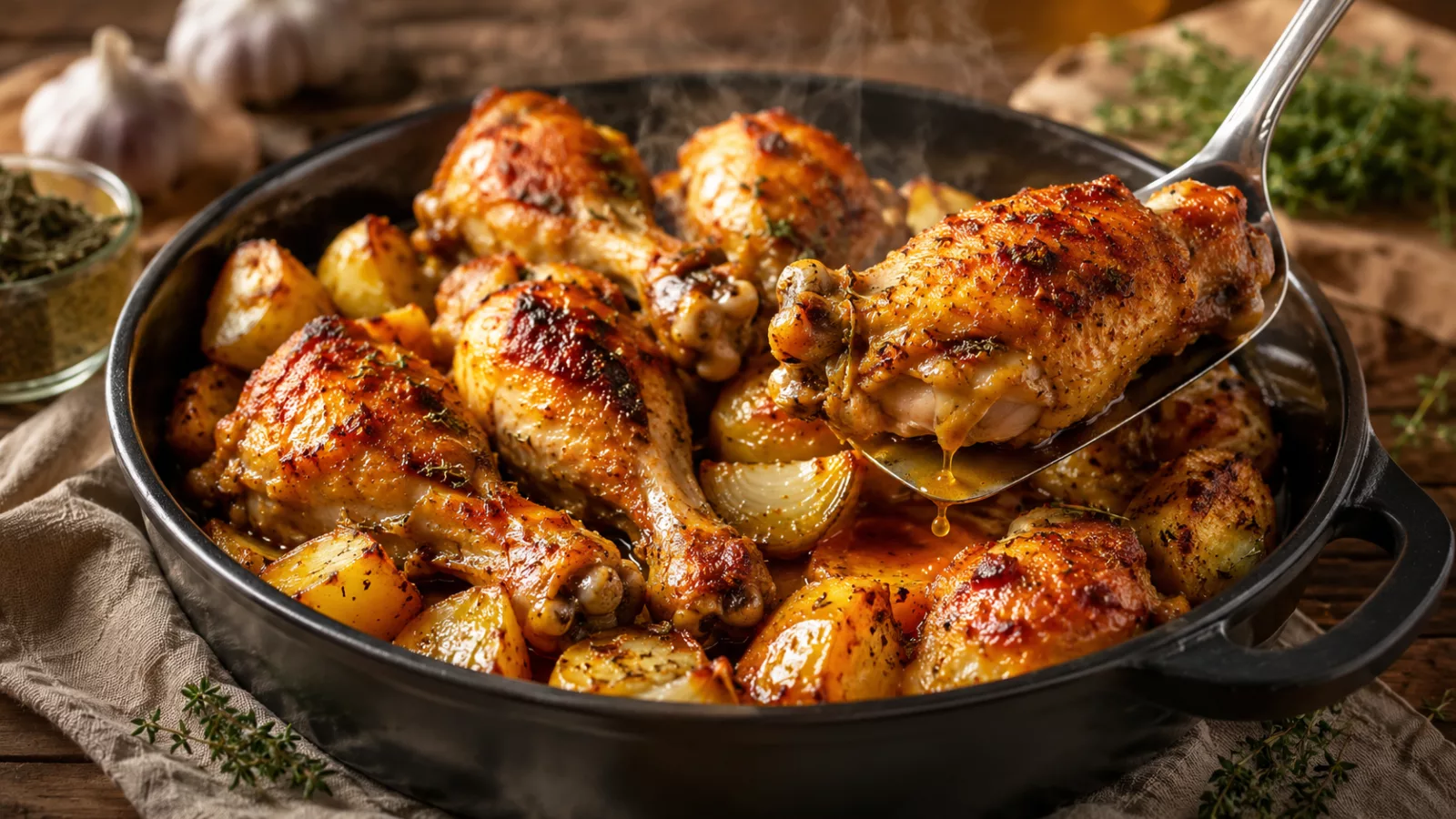 Pilon de poulet au curry au four et pomme de terre 1 Pilon de poulet au curry au four et pomme de terre