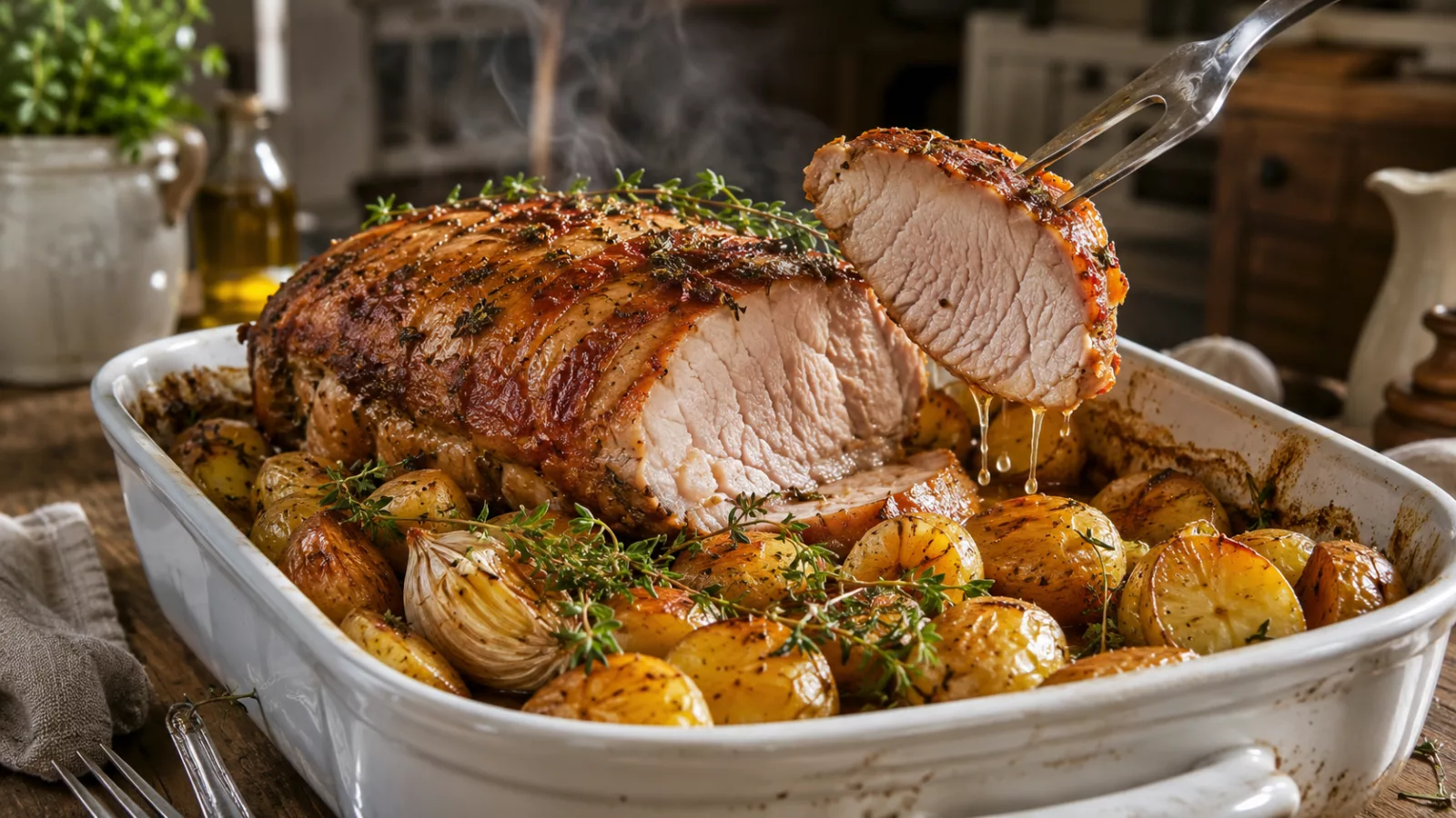 Roti de porc a l ail et au thym rattes au four 1 Roti de porc a l ail et au thym rattes au four