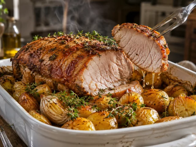 Roti de porc a l ail et au thym rattes au four 4 Roti de porc a l ail et au thym rattes au four