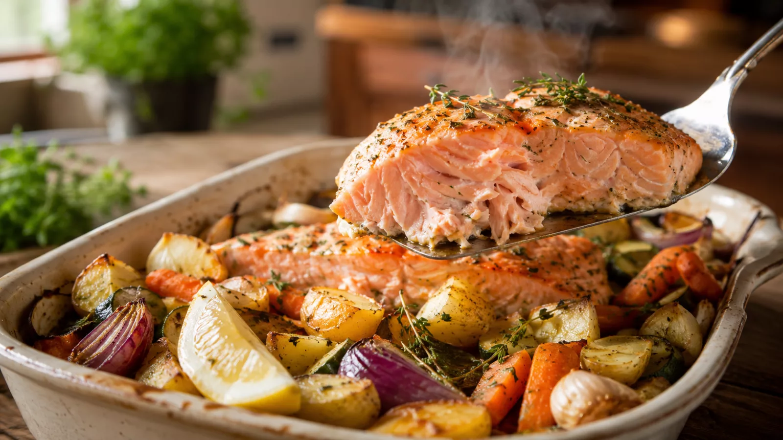 Saumon au four et ses legumes fondants 1 Saumon au four et ses legumes fondants