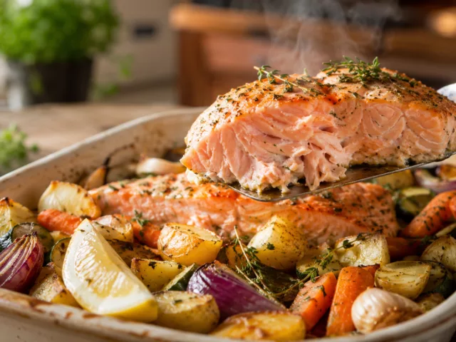 Saumon au four et ses legumes fondants 2 Saumon au four et ses legumes fondants
