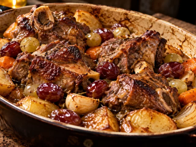Collier d agneau au four sur lit de légumes et ses raisins 2 Collier d agneau au four sur lit de légumes et ses raisins