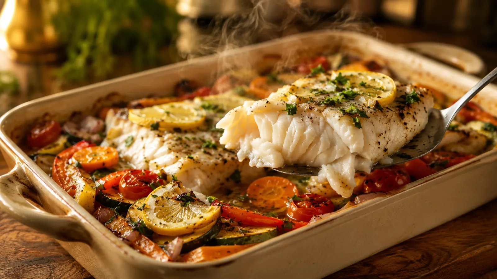 Filets de poisson au four aux petits légumes 1 Filets de poisson au four aux petits légumes