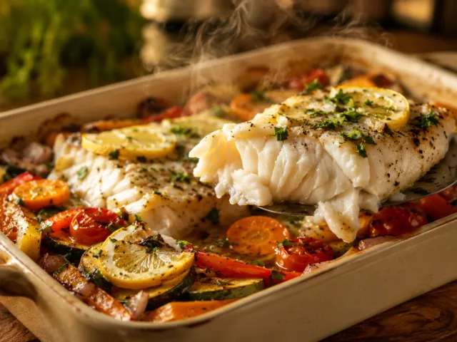 Filets de poisson au four aux petits légumes