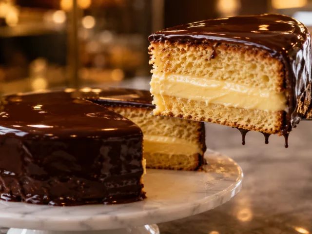 Gateau de savoie fourre a la creme patissiere et glace au chocolat 2 Gateau de savoie fourre a la creme patissiere et glace au chocolat