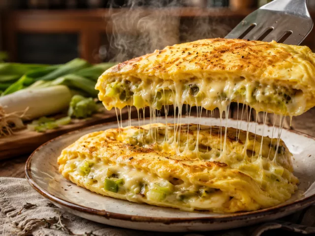 Omelette fourree aux poireaux