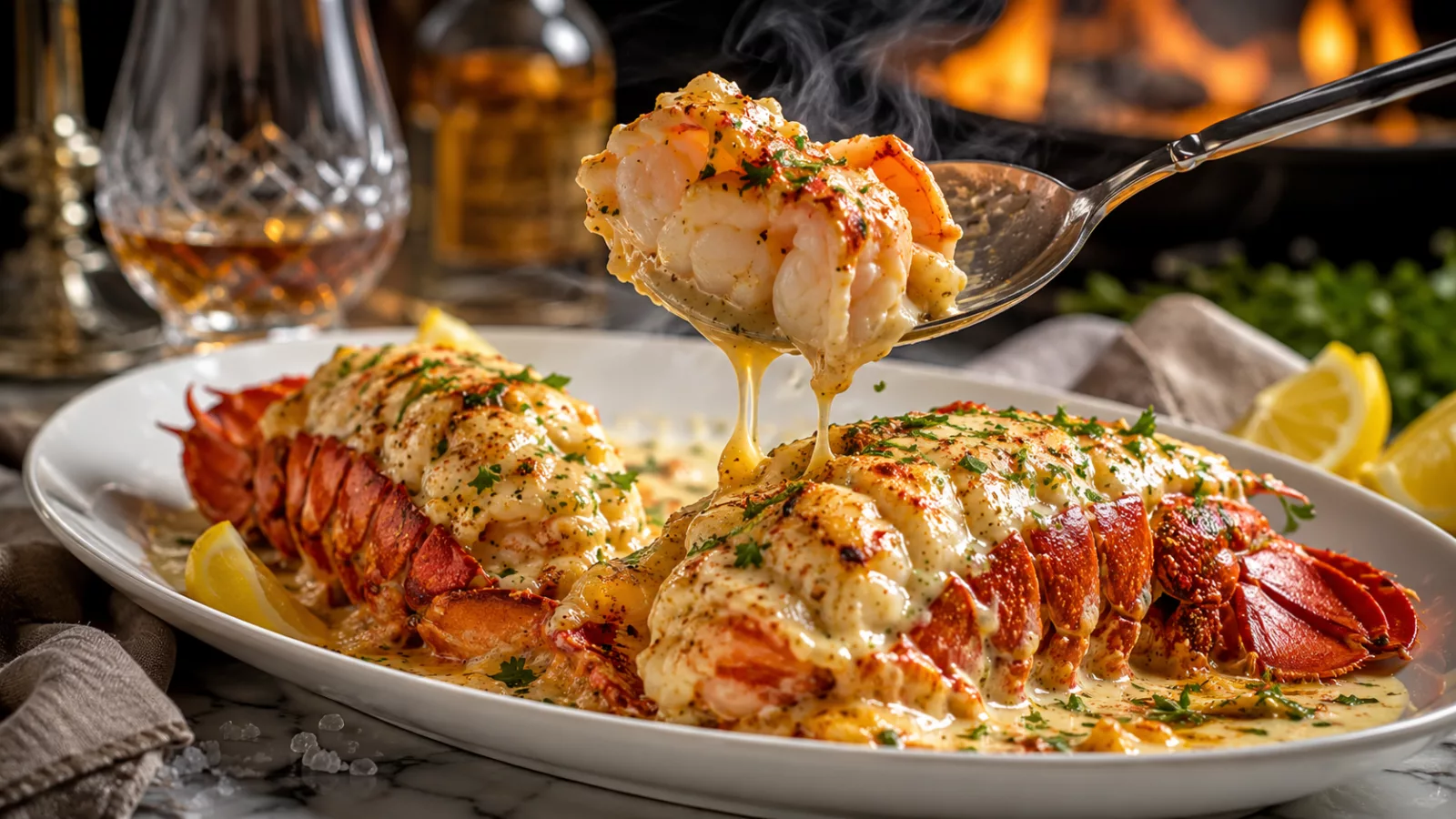 Queues de langouste au four flambées au cognac 1 Queues de langouste au four flambées au cognac