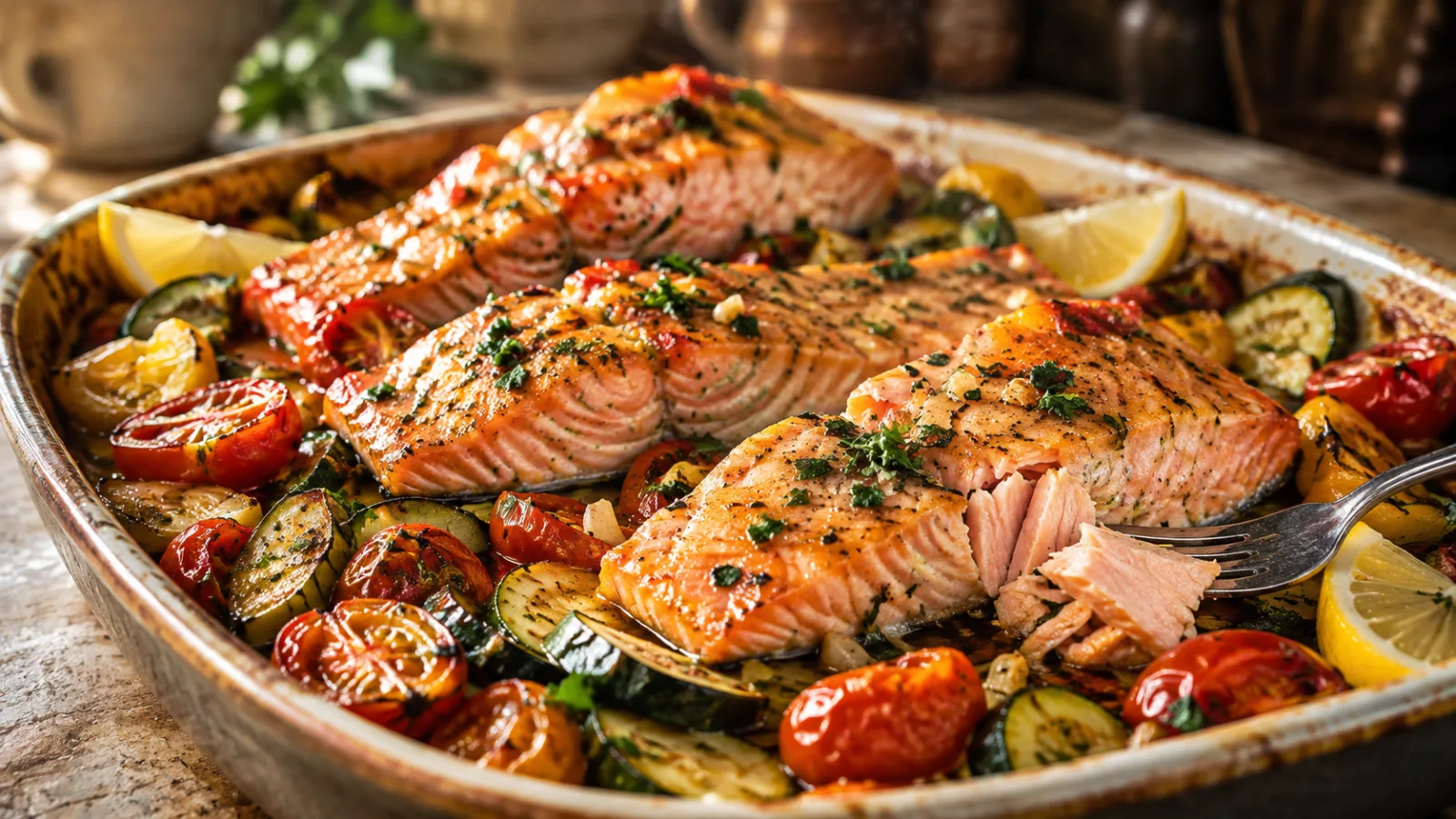 Saumon au four tomates et courgettes facile et fondant 1 Saumon au four tomates et courgettes facile et fondant