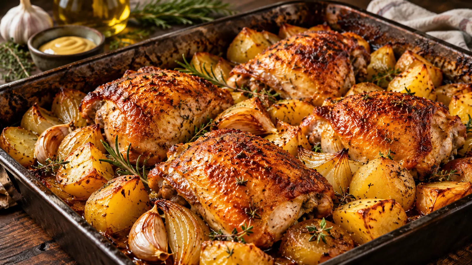 Cuisses de poulet et pommes de terre au four 1 Cuisses de poulet et pommes de terre au four
