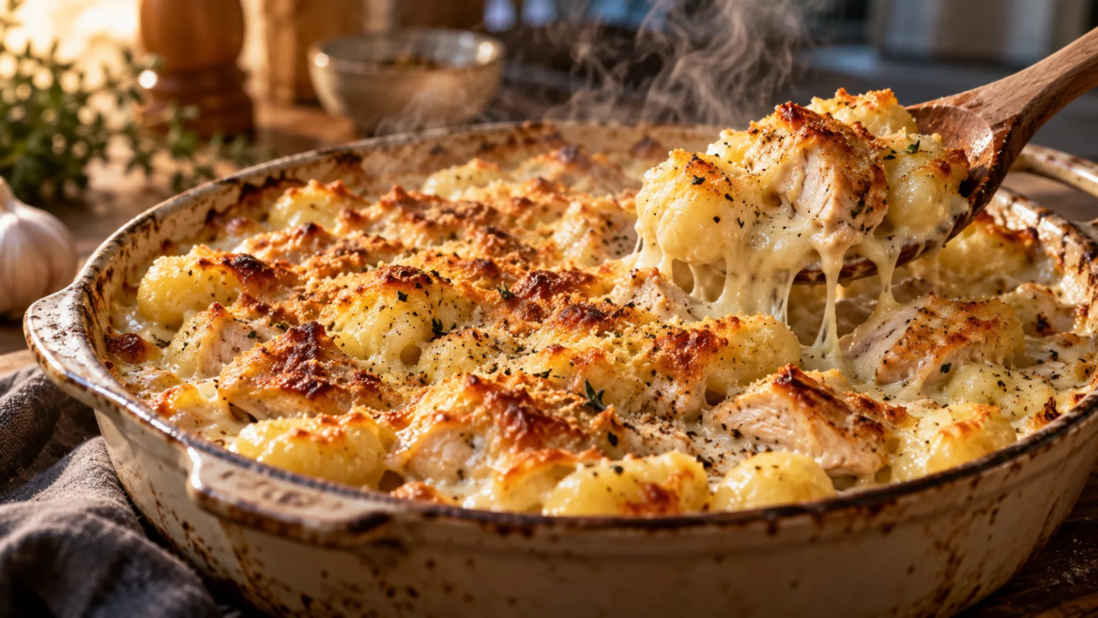 Gnocchis au poulet et à la crème de parmesan gratinés au four 1 Gnocchis au poulet et à la crème de parmesan gratinés au four