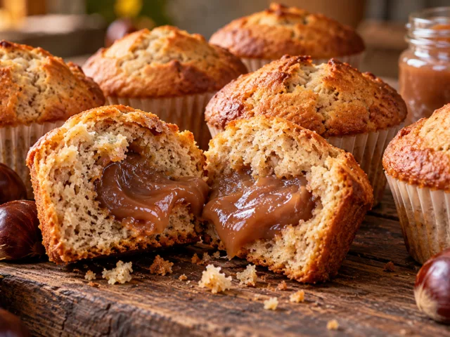 Muffins châtaigne fourrés à la crème de marrons 2 Muffins châtaigne fourrés à la crème de marrons