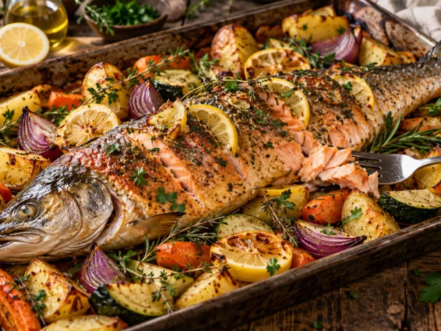 Saumon entier au four et ses légumes 2 Saumon entier au four et ses légumes